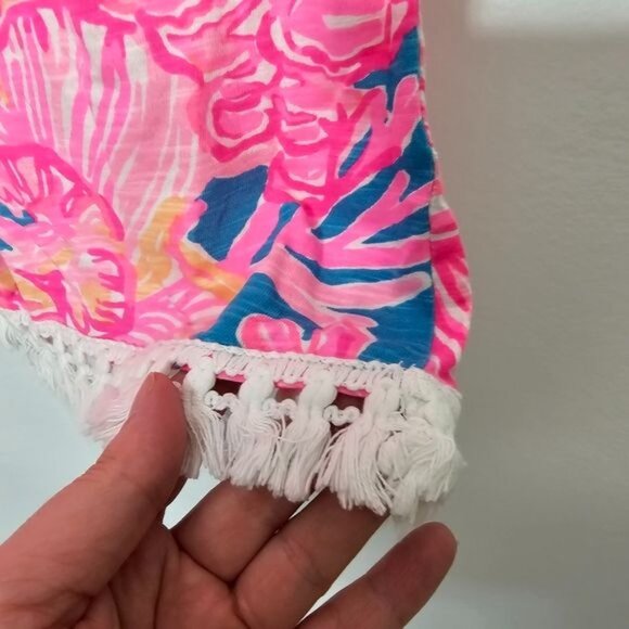 Lilly Pulitzer Neon Pink Coral Floral Print Fringe Hem Mini T-Shirt Dress Small - Picture 5 of 6